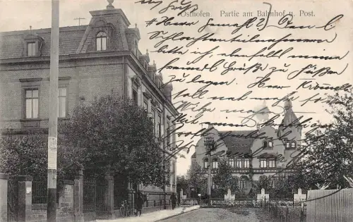 Osthofen Partie am Bahnhof und Post BahnpostKarte 1911