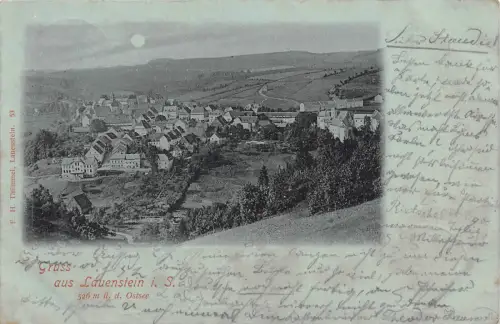 Gruss aus Lauenstein Sachsen Mondschein Postkarte 1899