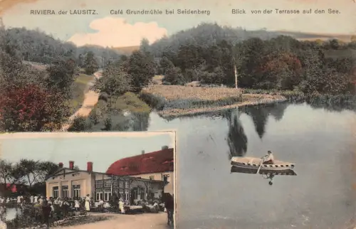 Riviera Lausitz belebte Cafe Grundmühle bei Seidenberg Postkarte 1916