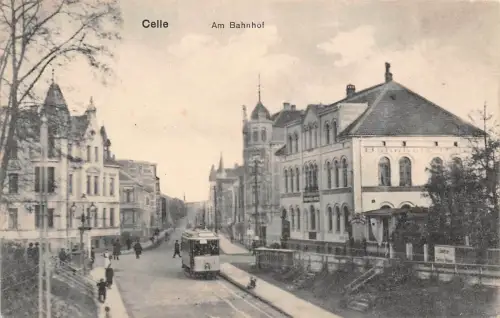 AK Celle Am Bahnhof Straßenbahn Niedersachsen Postkarte AK 1917
