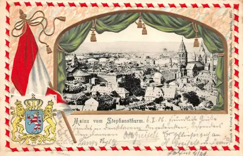 Mainz vom Stephansthurm Ansicht Postkarte geprägt 1906