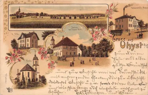 Gruss aus Uhyst a./T. Gasthaus zum Taucher Wald Genossensch. Litho Postkarte AK