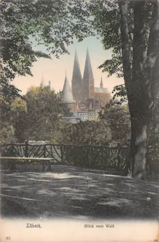 Lübeck Blick vom Wall Postkarte AK