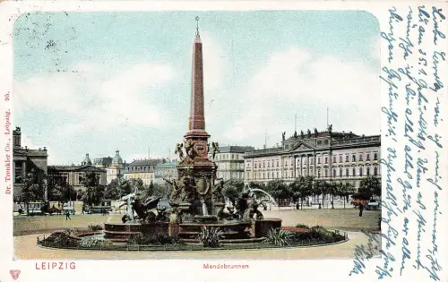 Mendebrunnen in Leipzig Sachsen Postkarte AK
