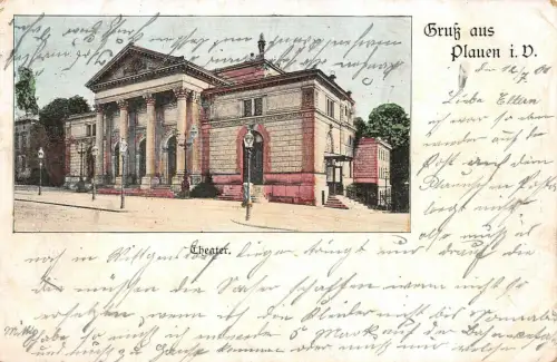 Gruß aus Plauen Theater Vogtland Sachsen Postkarte AK 1901