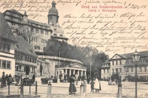 Sondershausen Schloß und Marktplatz Postkarte 1903