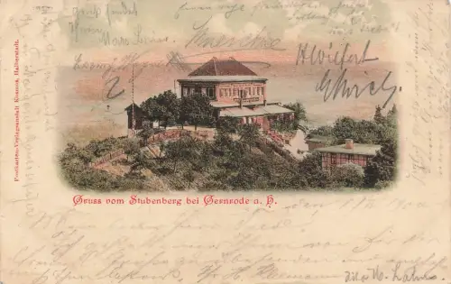 Gruss vom Stubenberg bei Gernrode am Harz Sachsen-Anhalt Postkarte AK 1900