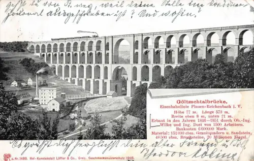 Göltzschtalbrücke Vogtland Sachsen Postkarte AK 1899