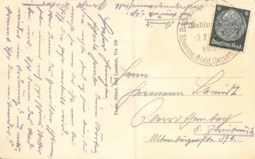 Bad Landeck Schlesien Waldtempel Restaurant Postkarte 1939