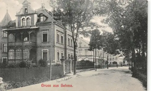 Gruss aus Sehma Karlsbader-straße Sachsen Postkarte AK 1909