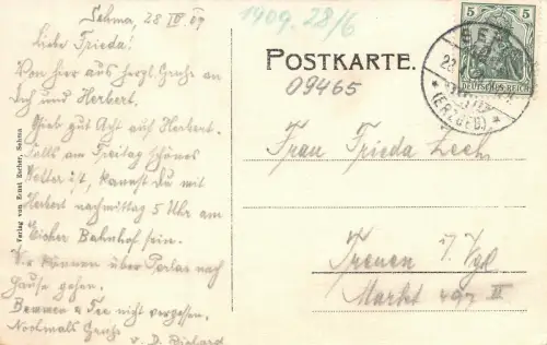 Gruss aus Sehma Karlsbader-straße Sachsen Postkarte AK 1909