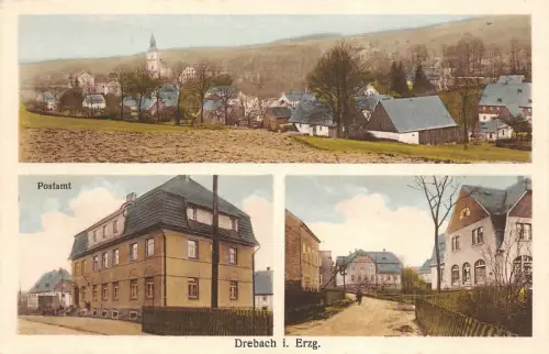 Drebach Stadtansicht und Postamt Erzgebirge Sachsen Postkarte