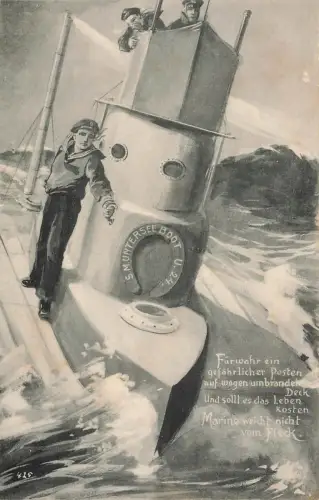 S.M. Unterseeboot U. 24. mit Matrosen Spruchkarte Postkarte AK 1915