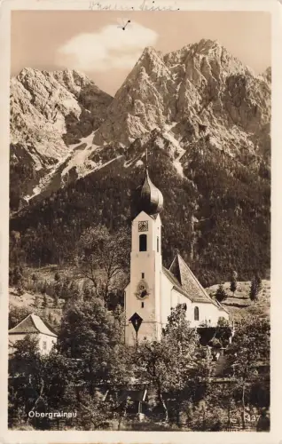 Blick auf die Kirche in Ober Grainau Bayern Postkarte AK 1936