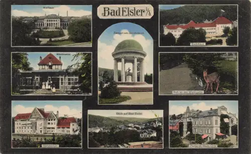 Panoramakarte mit Badehaus und Kurhaus Bad Elster Sachsen Postkarte AK 1914