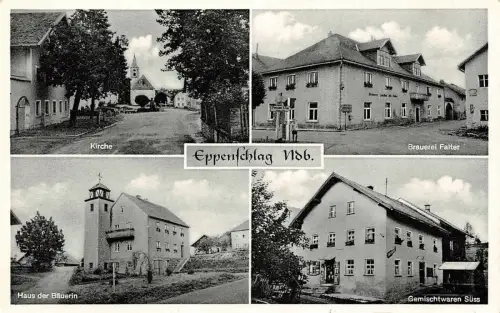 Eppenschlag Regen Ndb. Kirche Haus der Bäuerin Brauerei Falter Postkarte AK