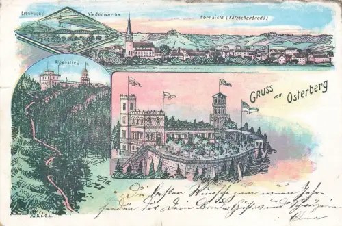 Gruss vom Osterberg mit Alpenstieg und Fernsicht Sachsen Litho Postkarte AK 1904