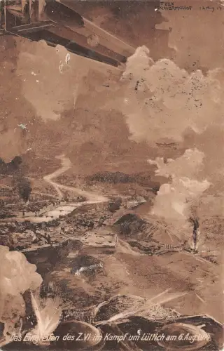 Eingreifen des Z. Vl. im Kampf um Lüttich Patriotika Postkarte AK 1914