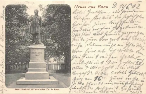 Gruss aus Bonn mit Arndt-Denkmal Nordrhein-Westfalen Postkarte AK 1902