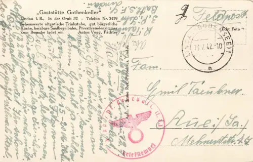 Gaststätte Gothenkeller in Lindau Bayern Postkarte AK 1942