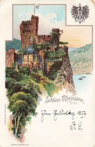 Schloss Rheinstein Trechtingshausen Rheinland-Pfalz Postkarte AK 1897