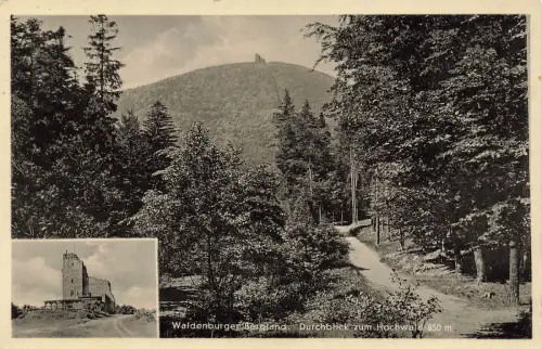 Durchblick zum Hochwald Waldenburger Bergland Schlesien Postkarte AK 1938