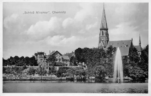 Chemnitz Sachsen Schloss Miramar, Schlossteich, Postkarte