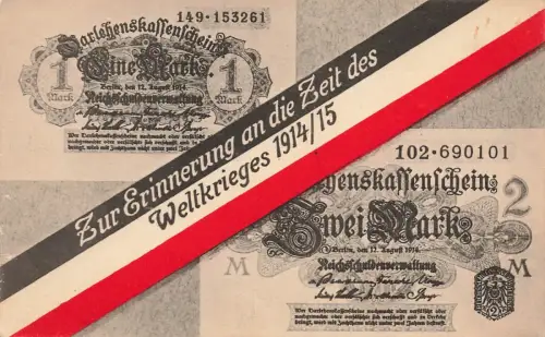 Erinnerung an die Zeit des Weltkrieges Darlehenskassenschein Patriotika AK