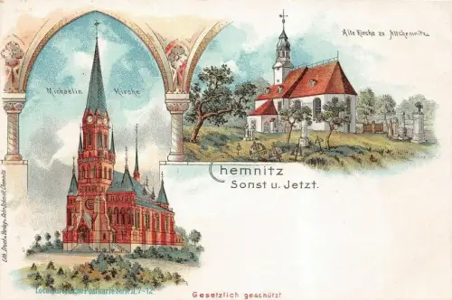 Alte Kirche und Micheales Kirche in Chemnitz Sachsen Postkarte AK