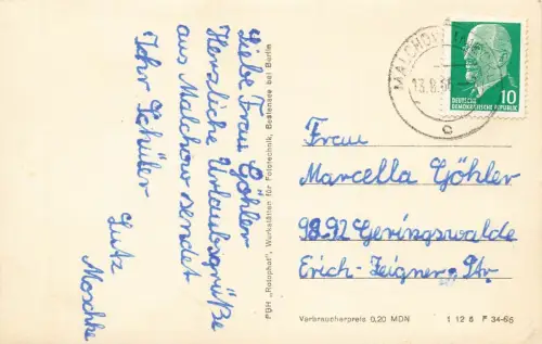 Blick vom Klosterturm auf Malchow in Mecklenburg-Vorpommern Postkarte AK 1966