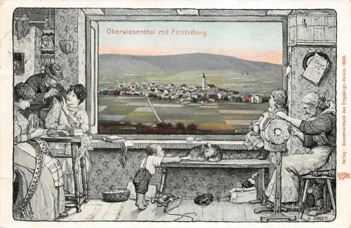 Stadtansicht Oberwiesenthal mit Fichtelberg Sachsen Postkarte AK 1919