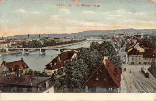 Basel Die drei Rheinbrücken Postkarte AK