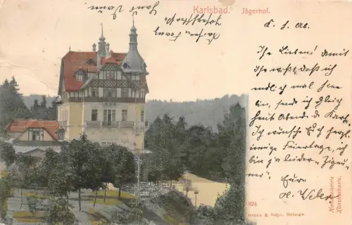 Karlsbad Jägerhof Postkarte 1904