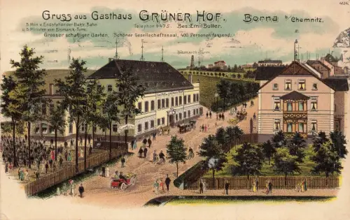 Gruss aus Gasthaus Grüner Hof Borna bei Chemnitz Sachsen Postkarte AK 1915