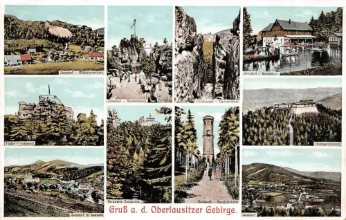 Gruß aus dem Oberlausitzer Gebirge Panorama Karte Jonsdorf Sachsen Postkarte AK