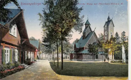 Riesengebirge Kirche Wang mit Pfarrhaus AK 1921