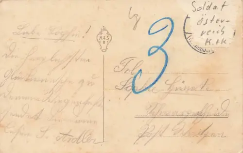 Wenn ich an meine Mizzi denk Kleiner Soldat mit Gewehr Patriotika Postkarte AK