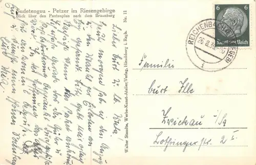 Sudetengau Petzer im Riesengebirge (Pec pod Snezkou) Brunnberg Postkarte AK 1939