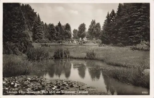 Stadtpark, Blick nach der Stelzmann Terrasse Limbach Sachsen Postkarte AK 1939