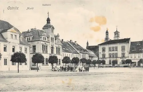 Ostritz Oberlausitz Markt Rathaus , Kinder mit Fahrrad Postkarte 1909