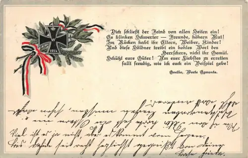 Patriotika-Postkarte mit EK2 Goethe, Worte Egmonts Postkarte AK 1915