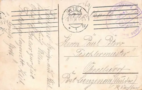 Kiel Strandpromenade und Blick auf den Kriegshafen Feldpostkarte AK 1914