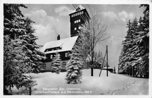 Unterkunftshaus am Bärenstein Erzgebirge Sachsen Postkarte AK 1943