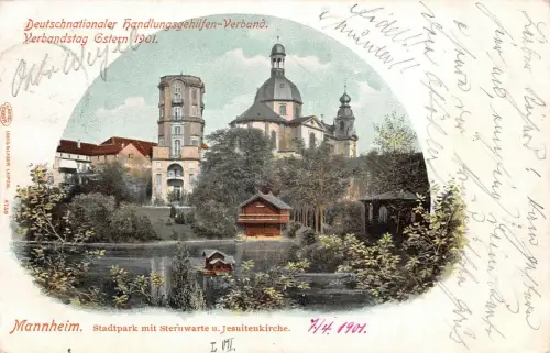 Stadtpark, Steinwarte u Jesuitenkirche Mannheim Baden-Württemberg Postkarte 1901