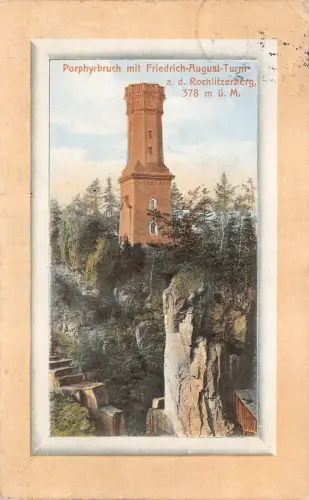 Porphyrbruch mit Turm auf dem Rochlitzerberg Sachsen Postkarte AK 1912