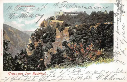 Gruss aus dem Bodethal Hexentanzplatz Postkarte 1900
