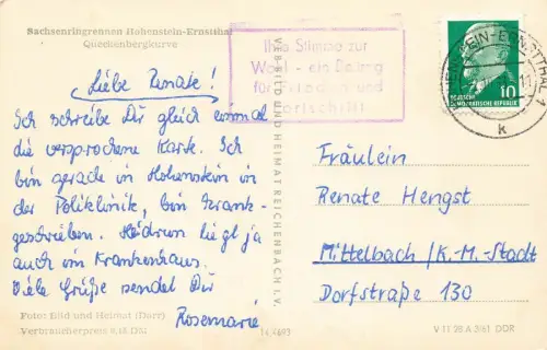 Queckenbergkurve Sachsenringrennen Hohenstein-Ernstthal Sachsen AK 1963