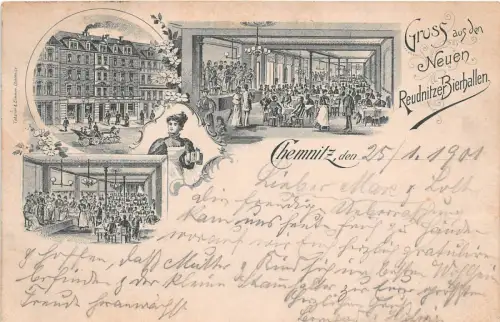 Chemnitz Sachsen Restaurant Reudnitzer Bierhallen Litho Postkarte 1901