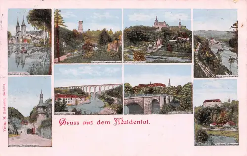Gruss aus dem Muldental Rochlitzer Schloss Göhrener Brücke AK 1914