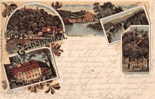 Gruss aus dem Zschopauthal Frankenberg Schloss Lichtenwalde Litho AK 1900